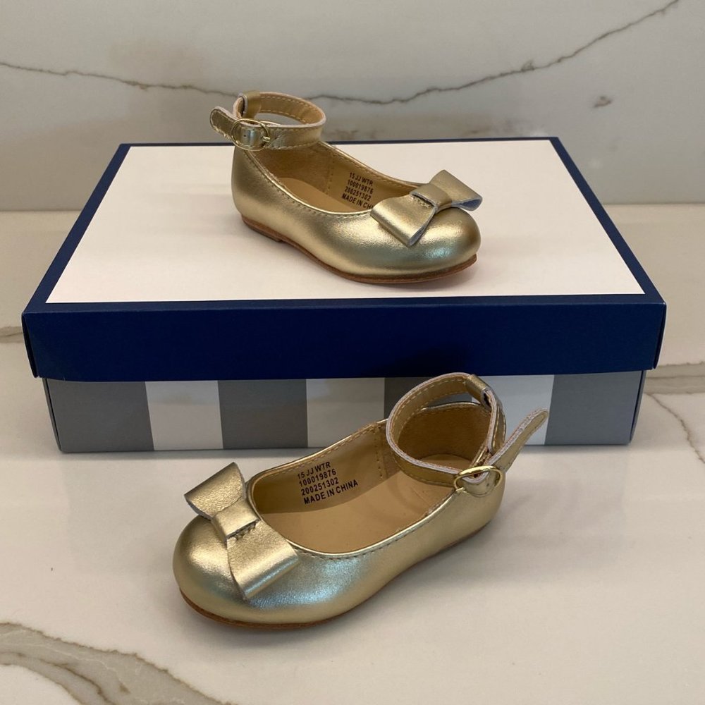 Girls Janie & Jack Metallic Bow Flat, size 4